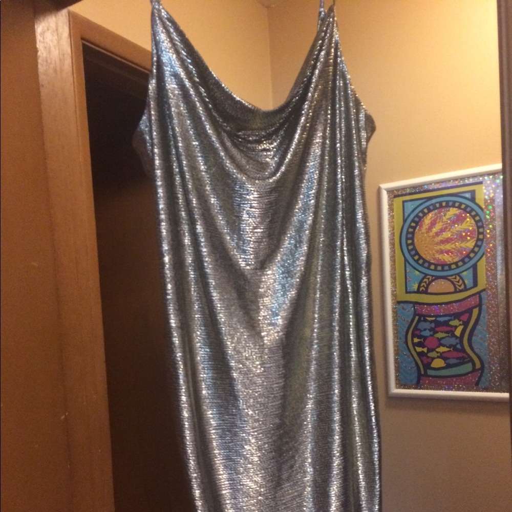 Gold Shiny Draped Disco Dress size L - Picture 9 of 14